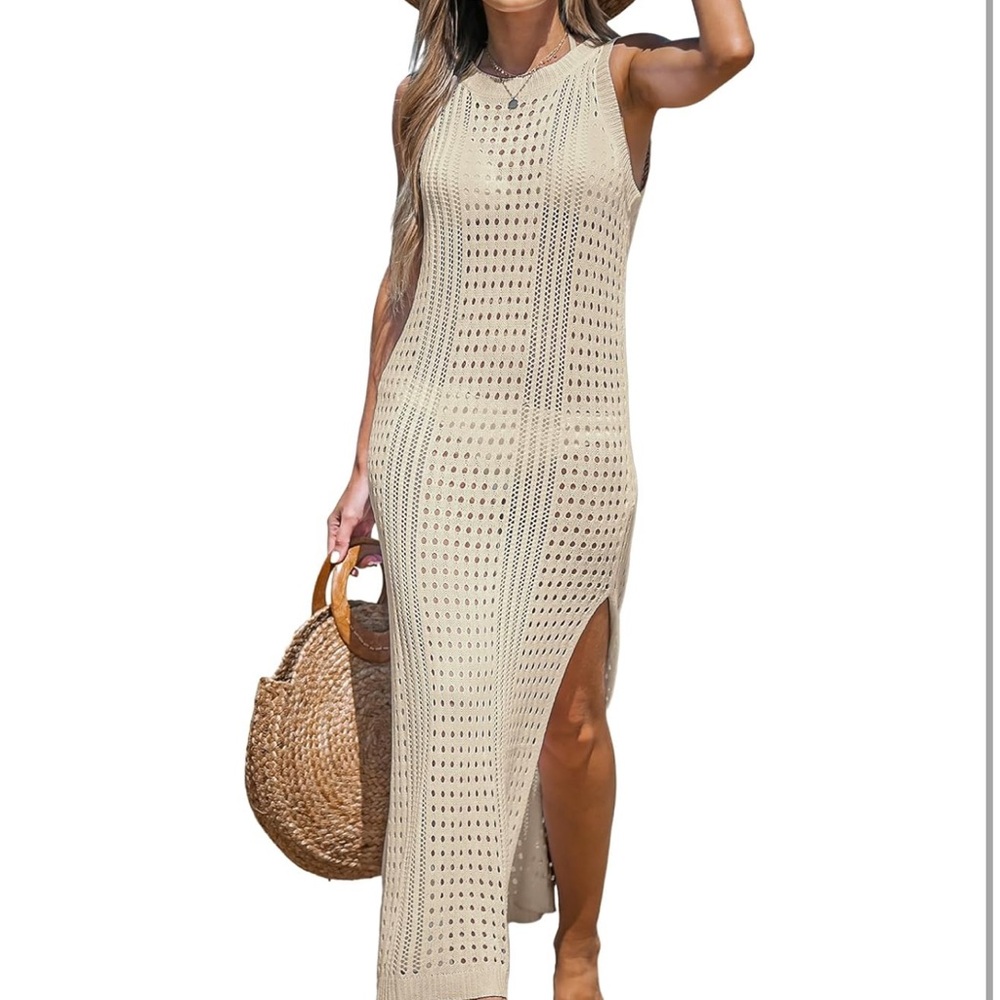 NWOT Chic Cream Sleeveless Knit coverup Dress L - XL - Picture 3 of 8